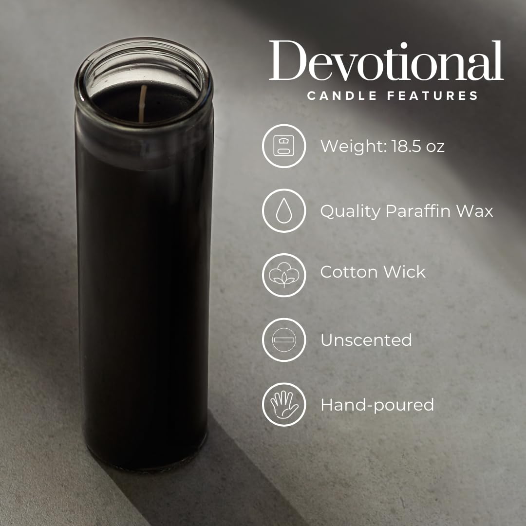 Simply Soson 2x8 inch 7 Day Black Pillar Candles in Glass Set of 3, 90 Hour Burn time, Unscented Prayer Candle, Religious Candle, Candles for Memorials, Emergency Vigil Candles