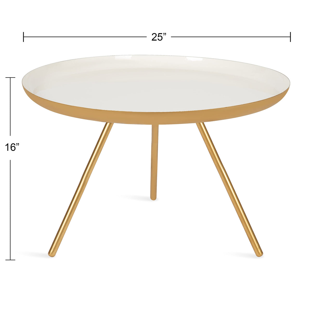 Kate and Laurel Laranya Modern Metal Coffee Table; 25 Inch Diameter; Gold and White; Decorative Round Coffee Table for Display and Storage