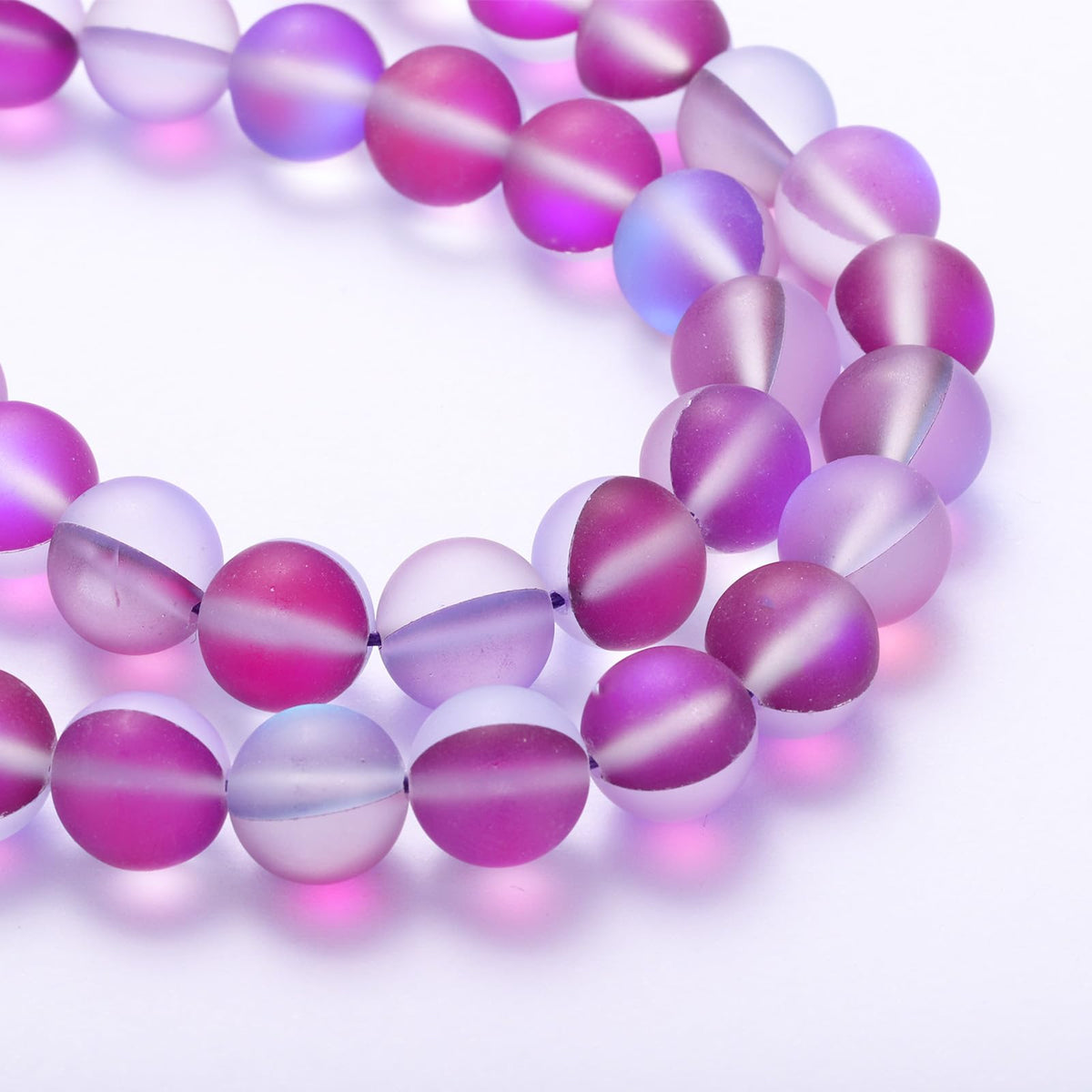 uxcell Matte Crystal Glass Beads 10mm Synthetic Frosted Shining Semi-Precious Round Loose Beads Synthetic Moonstone for Jewelry Making DIY Bracelet, Purple