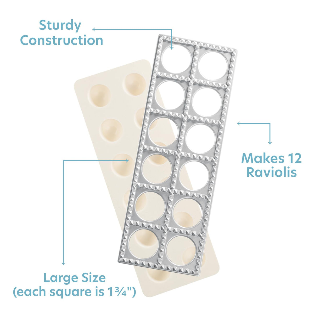 Ravioli Maker by Cucina Pro - Includes Tray and Press Tool - Makes 12 Italian, Authentic Raviolis at a Time, XL 1 3/4 Inch Squares, Easy to Use Pasta Maker Kit, Sturdy Construction & Great Gift