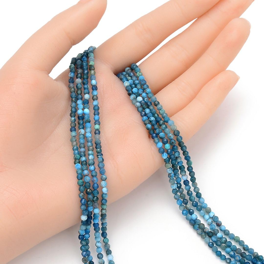 Adabele 15 Inch Natural Blue Apatite Healing Gemstone 3mm (0.12 Inch) Tiny Small Faceted Round Loose Beads Stone Spacer (120-130pcs) for Craft Jewelry Making GK3-6