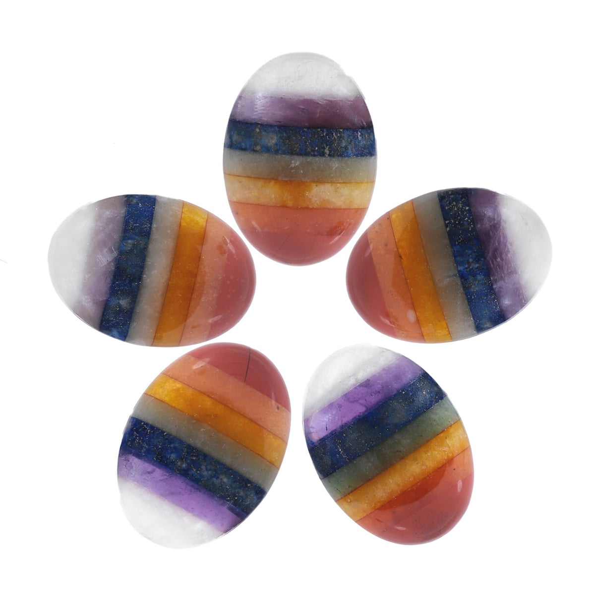 Nupuyai Pack of 5 Oval 7 Chakra Cabochons for Jewelry Making, Stone Cabochons Flatback DIY Art Project Jewelry Making Supplies, 18x25mm