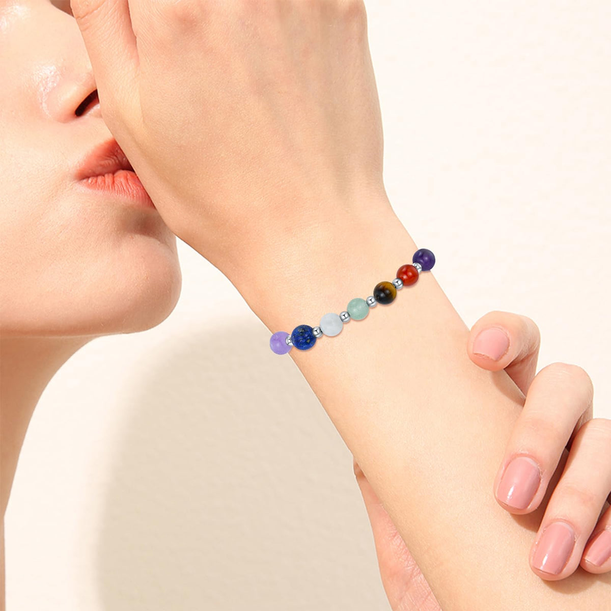 LWQQWL 7 Chakra Bracelet for Women 925 Sterling Silver Beads Chakra Bracelet 6mm Healing Stone Jewelry Gifts