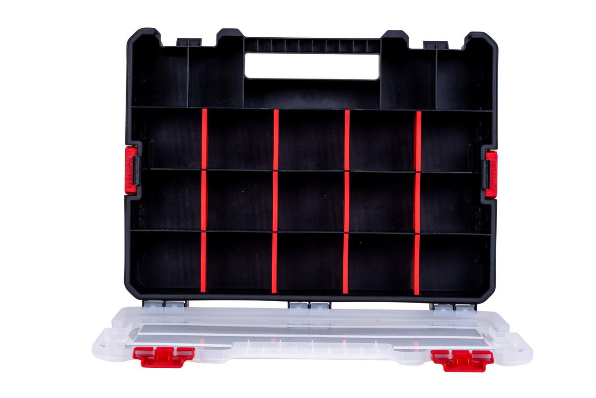 2-Pack Small Parts Organizer Box – Stackable Hardware Storage Organizer Case with 20 Compartments & Dividers – Screw, Nut, Bolt, Drill Bit Organizer for Garage, Workshop, Crafts