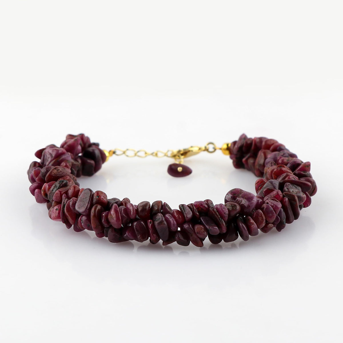 CRYSTALINES Natural Raw Ruby Gemstone Twisted Bracelet, Handmade Boho Jewelry for Women, Polished Uncut Nuggets Strand Stones, 14K Gold Plated, Healing Crystals, July Birthstone, Christmas Gift