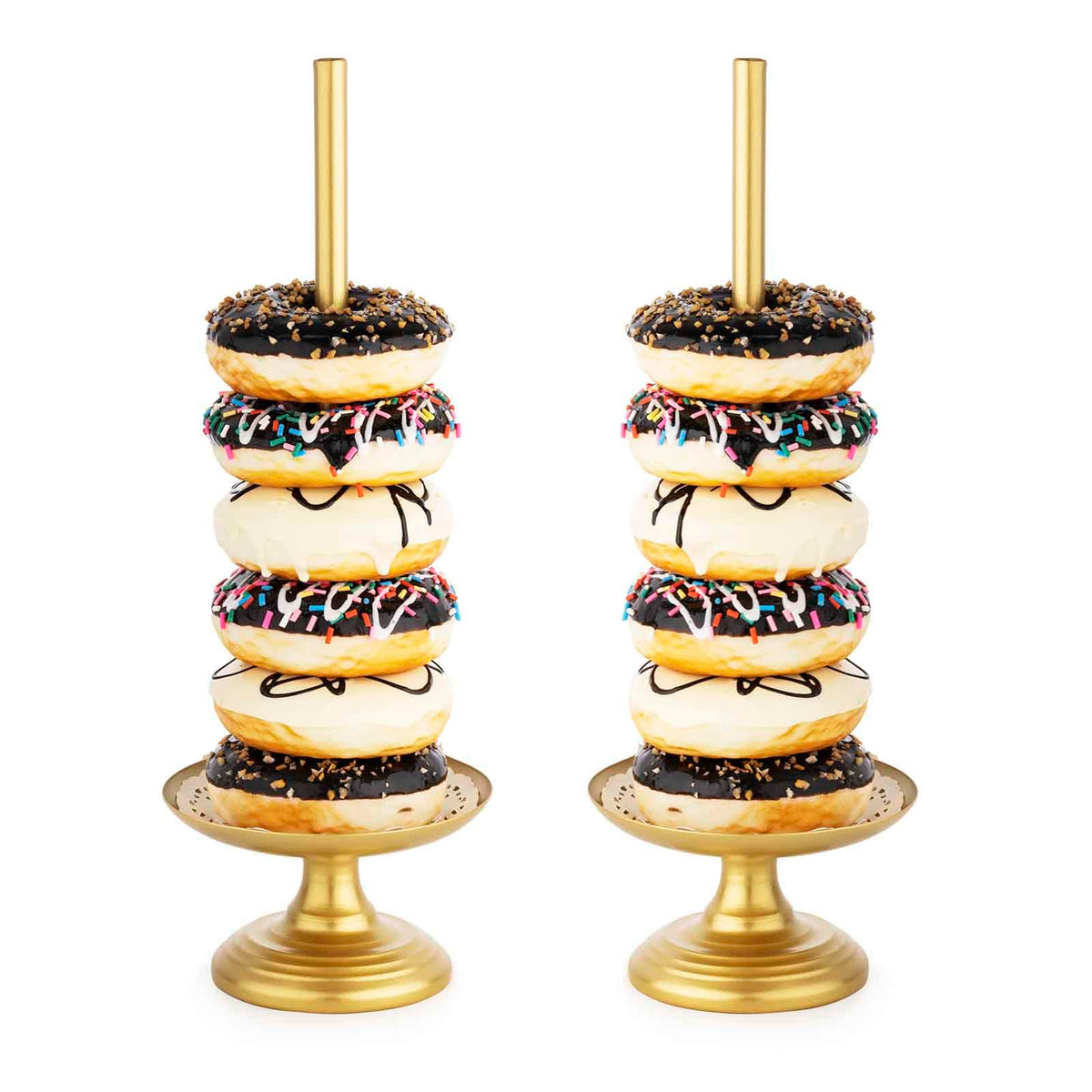 WOPARTY Donut Stand Metal 2 Pack,Display Tower for Dessert Table, Doughnut Holder for Birthday, Wedding, Baby Shower, Bridal Showers,Christmas, Party Supplies (Gold)