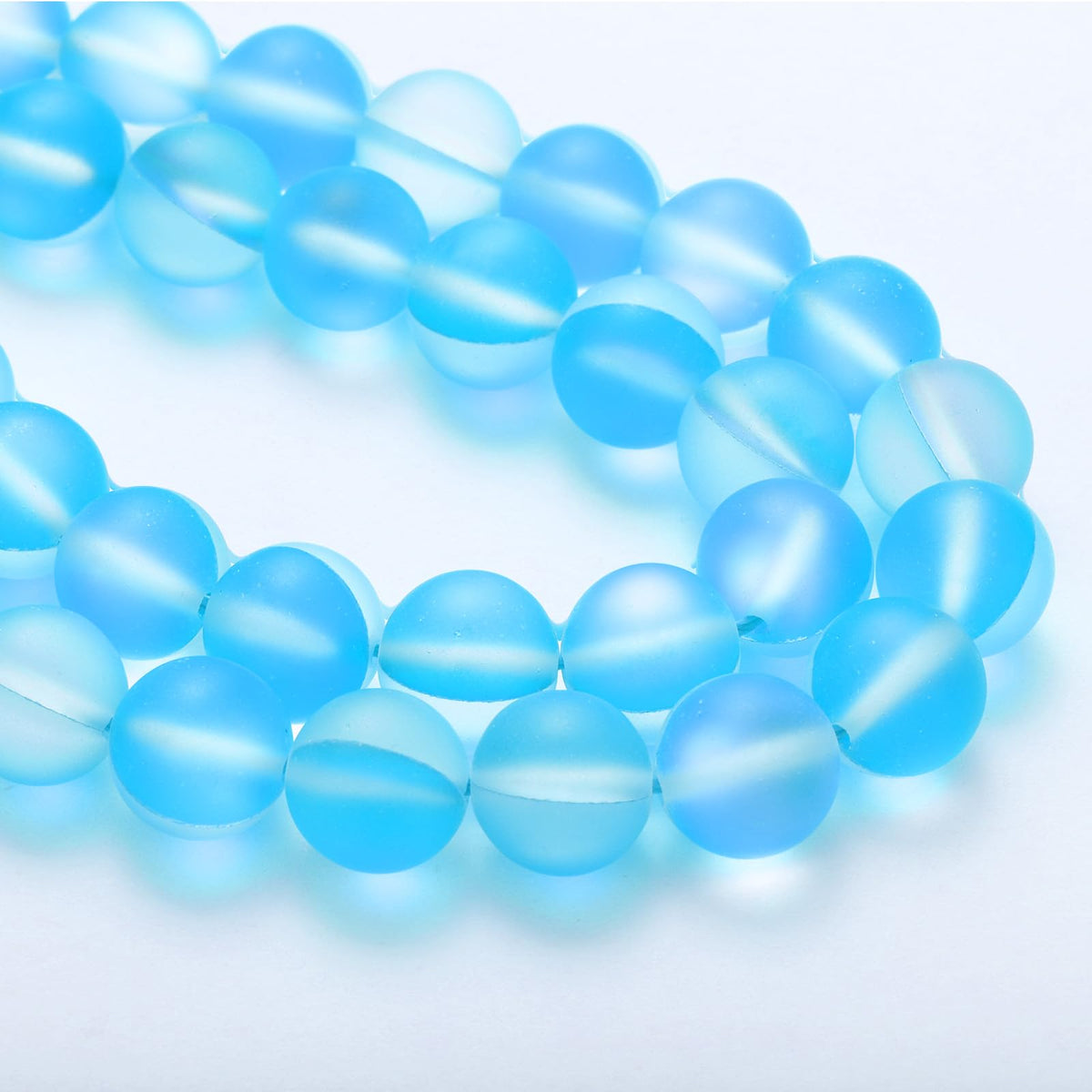 uxcell Matte Crystal Glass Beads 6mm Synthetic Frosted Shining Semi-Precious Round Loose Beads Synthetic Moonstone for Jewelry Making DIY Bracelet, Light Blue