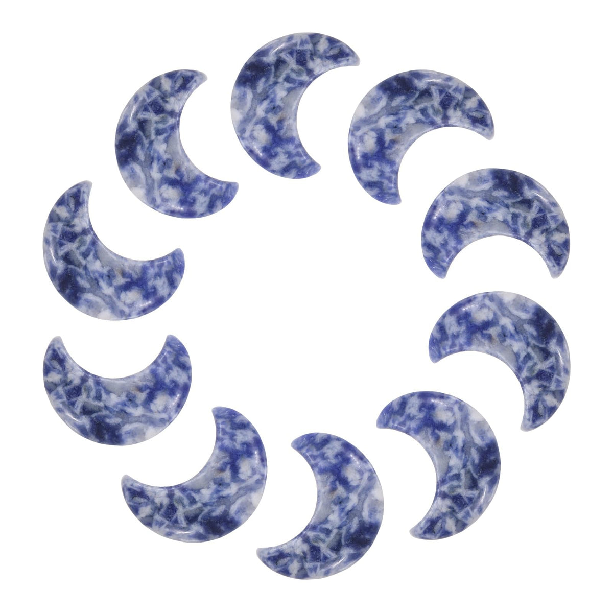 MECCANIXITY 10 Pcs Moon Crystal Worry Stone, 1.2 Inch Length Natural Blue Spot Jasper Moon Gemstone Bulk, Carved Pocket Stones for Meditation Balancing Pendant Decor