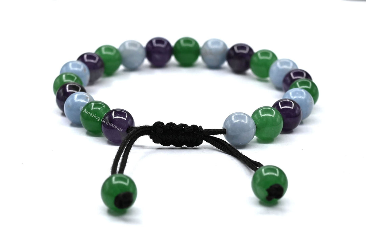 Amazing Gemstone Bracelet for Retirement - Green Aventurine Angelite Amethyst Bracelet Set for Men Women Healing Calming Anxiety Stress Relief Gifts Pulseras Para Hombres Mujer Stocking Stuffers