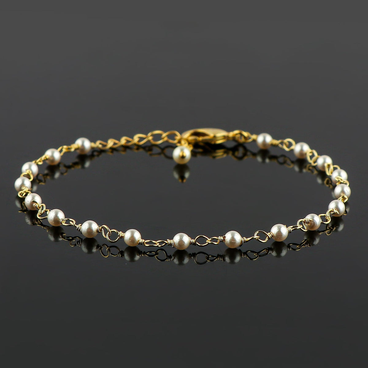 CRYSTALINES Genuine White Pearl Gemstone Rosary Chain Bracelet, 14K Gold Plated Cluster, Handmade Bohemian Jewelry, Healing Crystals Beads, Pearl Jewelry Gift for Women (Approx.7+1INCH)