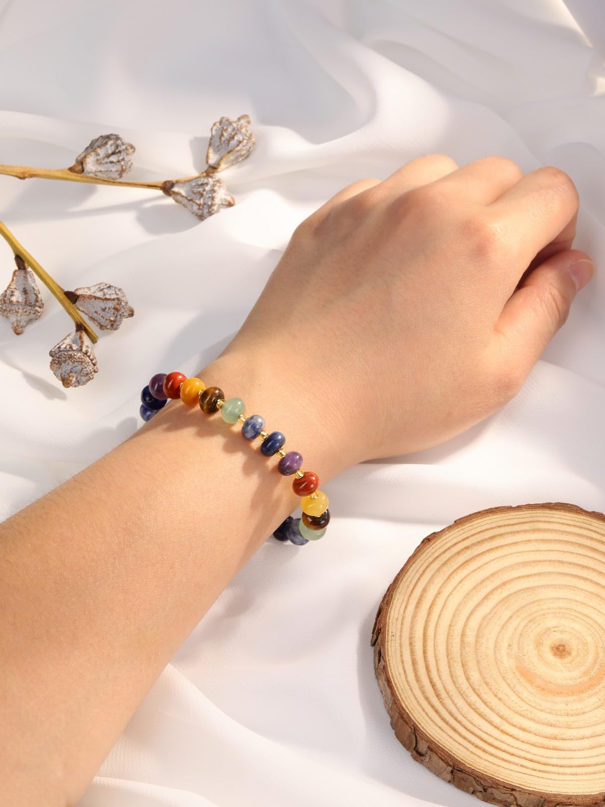 Jovivi 7 Chakra Gemstone Beaded Bracelets for Women Colorful Natural Healing Crystals Stone Bead Bracelet Adjustable Macrame Handmade Surfer Beach Summer Jewelry Gifts