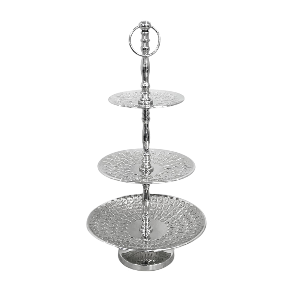 Rely+ Dessert Cupcake Stand 3-Tiered Serving Tray 20" Tall 3 Tier Fruits and Cup Cake Stand for Tea Party Birthday Holiday Gatherings Weddings Baby Showers Silver Finish Sturdy Design (Hexagonal)