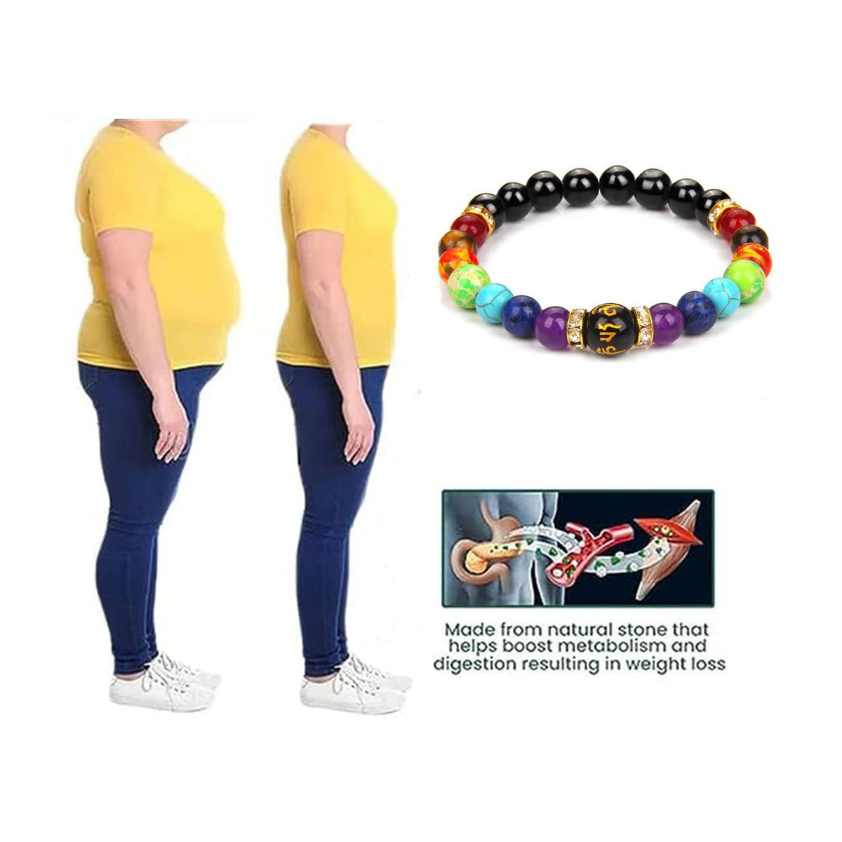 Choistily 2PCS Pulsera Arus 7 Chakras Lymphatic Drainage Chakra Bracelet 7 Chakra Bracelet with Natural Stone Beads Chakra Bracelet for Women Men (A)