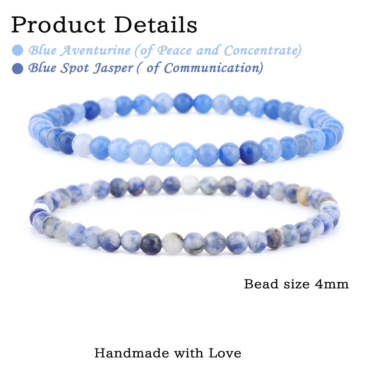NCB 2-Piece 4mm Natural Crystal Gemstone Stretch Bracelets – ﻿Blue Aventurine, Blue Spot Handmade Reiki Energy Healing Jewelry for Meditation,Yoga, Unisex