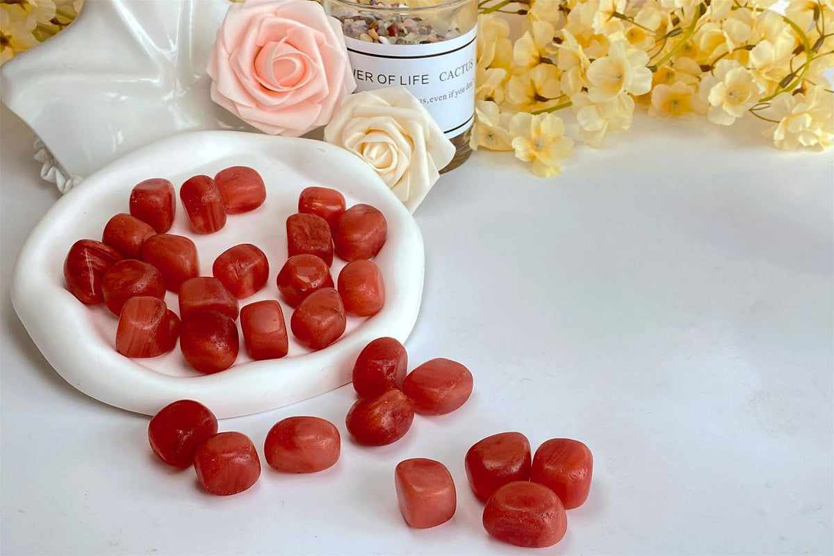 YATOJUZI Cherry Quartz Natural Healing Crystals Bulk Tumbled Polished Pocket Stones Crystal for Energy Reiki Tumbling Cabbing Balancing Decoration Home Decor Gemstones Meditation Therapy 100g
