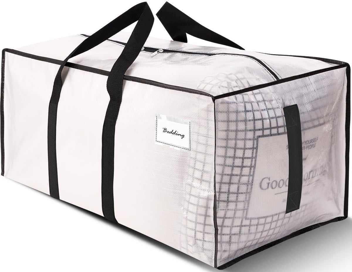 HOMESURE 8 Pack Large Strong Moving Bags with Zippers & Carrying Handles - Water-Resistant - Heavy Duty Storage Tote for Space Saving, Fold Flat, Alternative to Moving Box (Semi-Transparent)