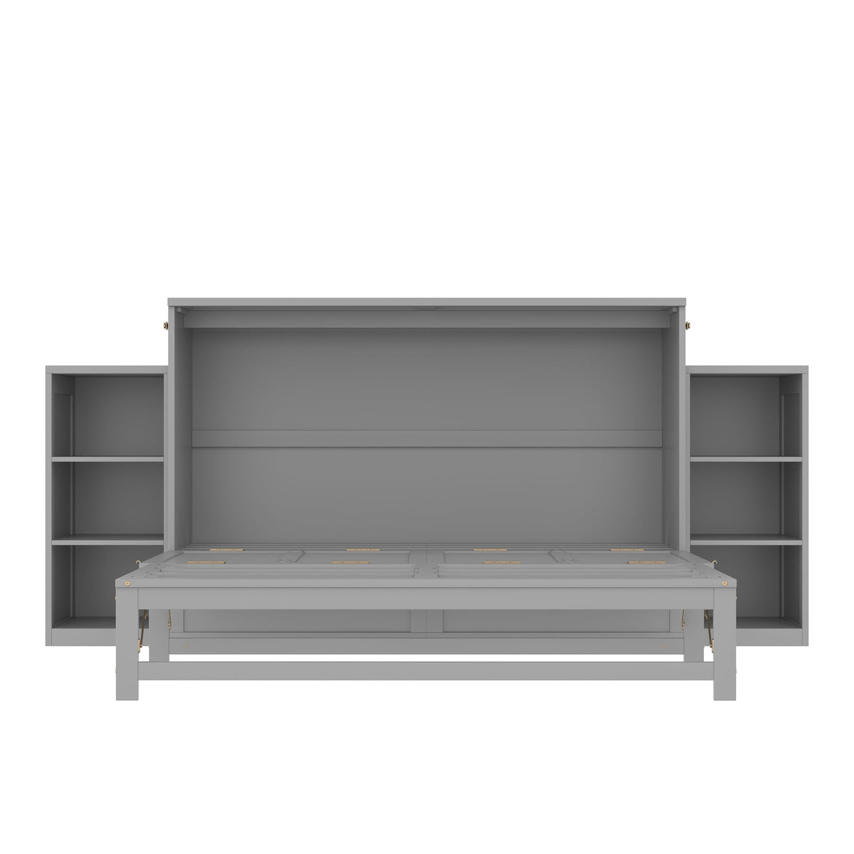 Bellemave Queen Size Murphy Bed, Cabinet Bed with 2 Shelves and Storage Drawers, Farmhouse Murphy Cabinet, Noisy Free, for Guest Bedroom, Living Room, Office, Light Gray