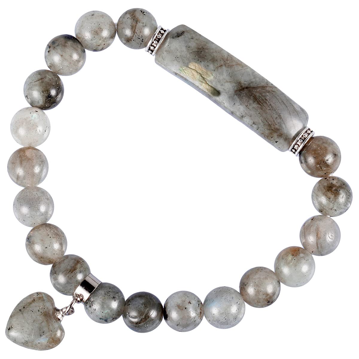 TUMBEELLUWA Healing Stone Bracelet 8mm Beads Chakra Crystal Energy Heart Charm Bracelet Handmade Jewelry for Women, Labradorite