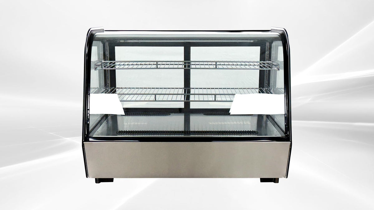 Bakery Display Cooler Refrigerated Case Countertop Desktop Slope Round-Corner 36 ins Commercial Restaurant Pastry Deli Stainless Steel Base Curved Glass NSF Food Cooler CW160R