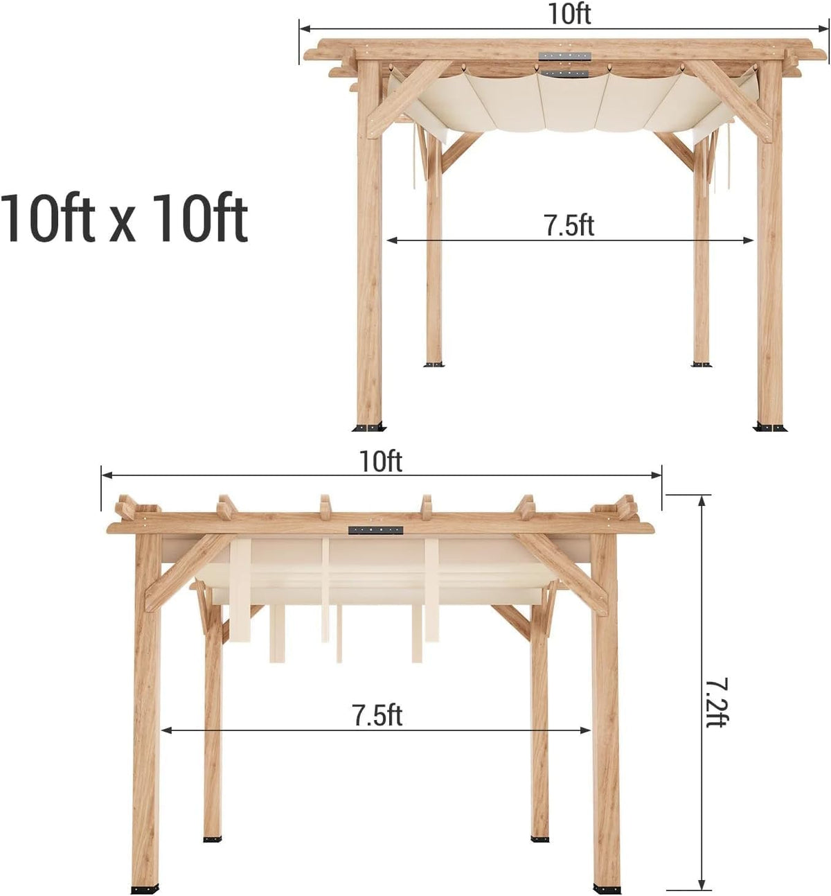 GAOMON 10x10Ft Wood Pergola with Retractable Canopy, Outdoor Patio Pergola with Sun Shade Cover, Durable & Rot Resistant, Cedar Wood Pergolas and Gazebos, for Patio, Deck, Garden