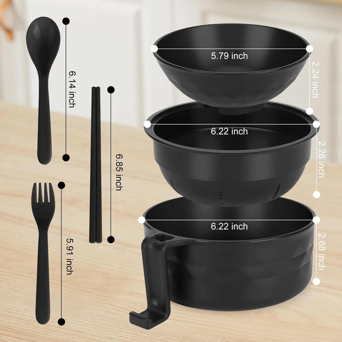 UUGLAM Ramen Bowl Set, Ramen Cooker 33 oz, Ramen Bowls with Chopsticks and Spoon, Microwave Pasta Cooker, College Dorm Essentials for Girls Guys (Black)