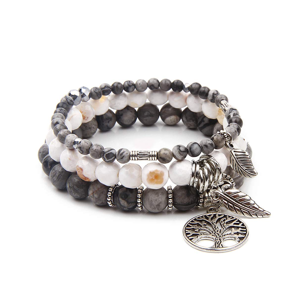Jardme Healing Crystal Bracelets for Women, 8mm Beaded Natural Stone Stretch Chakra Bracelets Tree of Life Bracelet Jewelry Gifts for Women