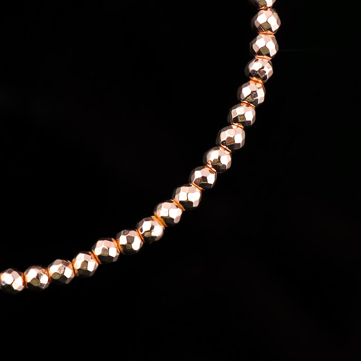 CRYSTALINES Genuine Rose Gold Hametite Gemstone Bracelet, Faceted Beads Stones, Hypoallergenic Handmade Boho Jewelry for Women, Healing Crystals, Adjustable Silver Chain 7+1inch, Birthday Gift
