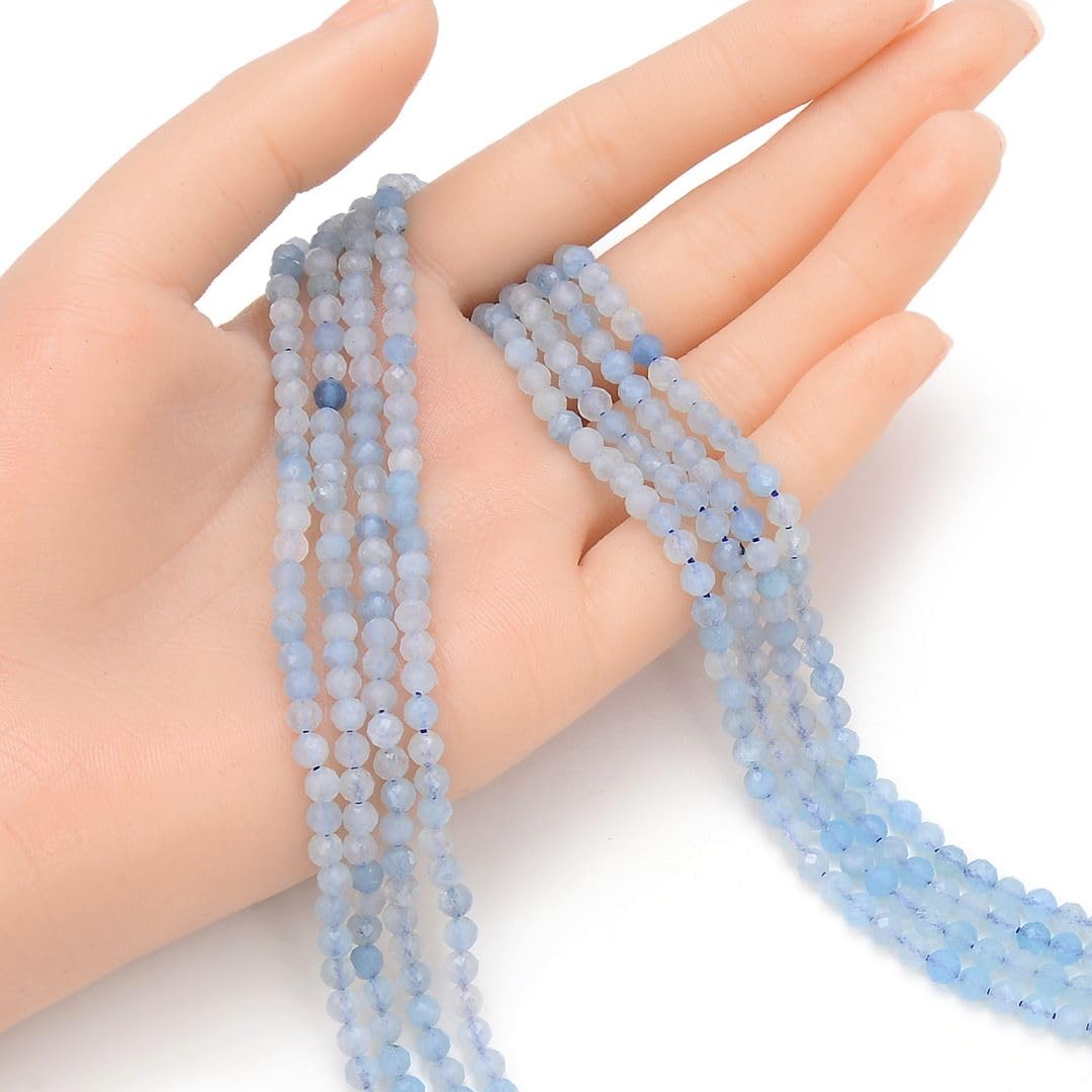 Adabele 15 Inch Natural Blue Aquamarine Healing Gemstone 4mm (0.16 Inch) Tiny Small Faceted Round Loose Beads Stone Spacer (85-95pcs) for Craft Jewelry Making GK4-8