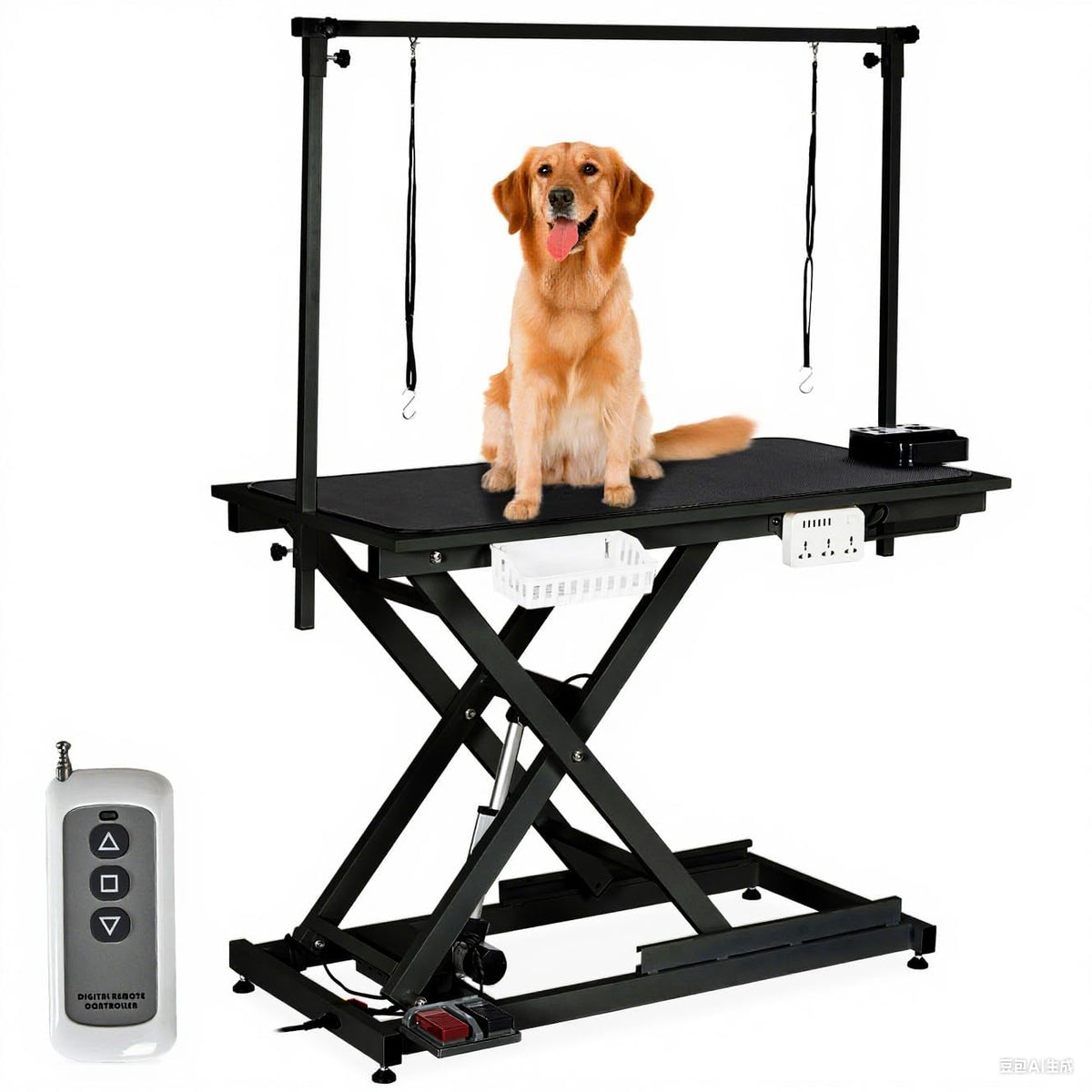 ExploreHorizon 50" Heavy Duty Dog Grooming Table with Aluminium Overhead Arm,Electric Hydraulic Grooming Table with 6 USB Ports for Large Dogs 300 LBS Foot Control