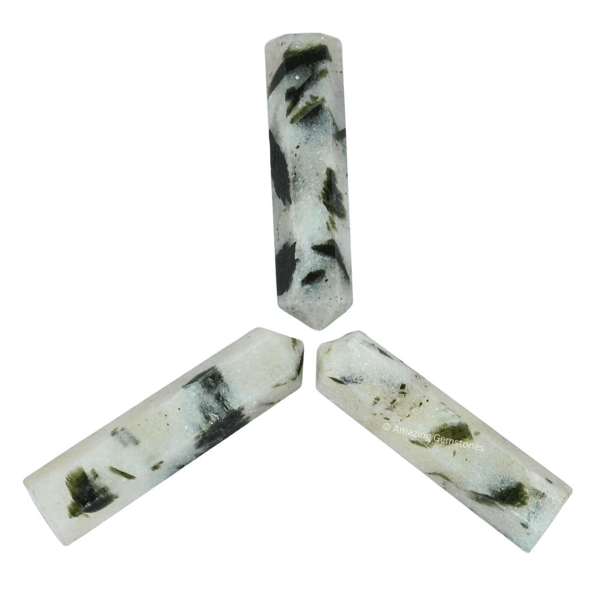 Amazing Gemstone Green Tourmaline in Quartz Crystal Points Bulk Healing Crystals - Pack of 3 Single Terminated Healing Wand Point Bulk Crystals for Crafts, Crystal Grid, DIY Work
