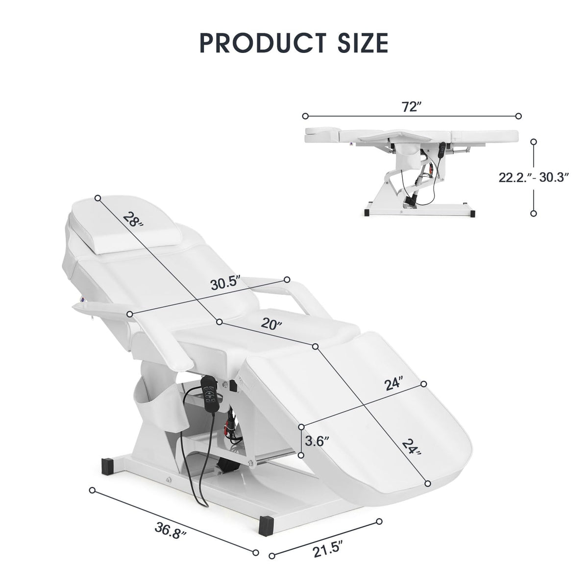 Artist hand Facial Bed for Esthetician MassageTable Beauty Bed Medical Aesthetic Tattoo Procedure Bed with 3 Motor Electrical Adjustments,White