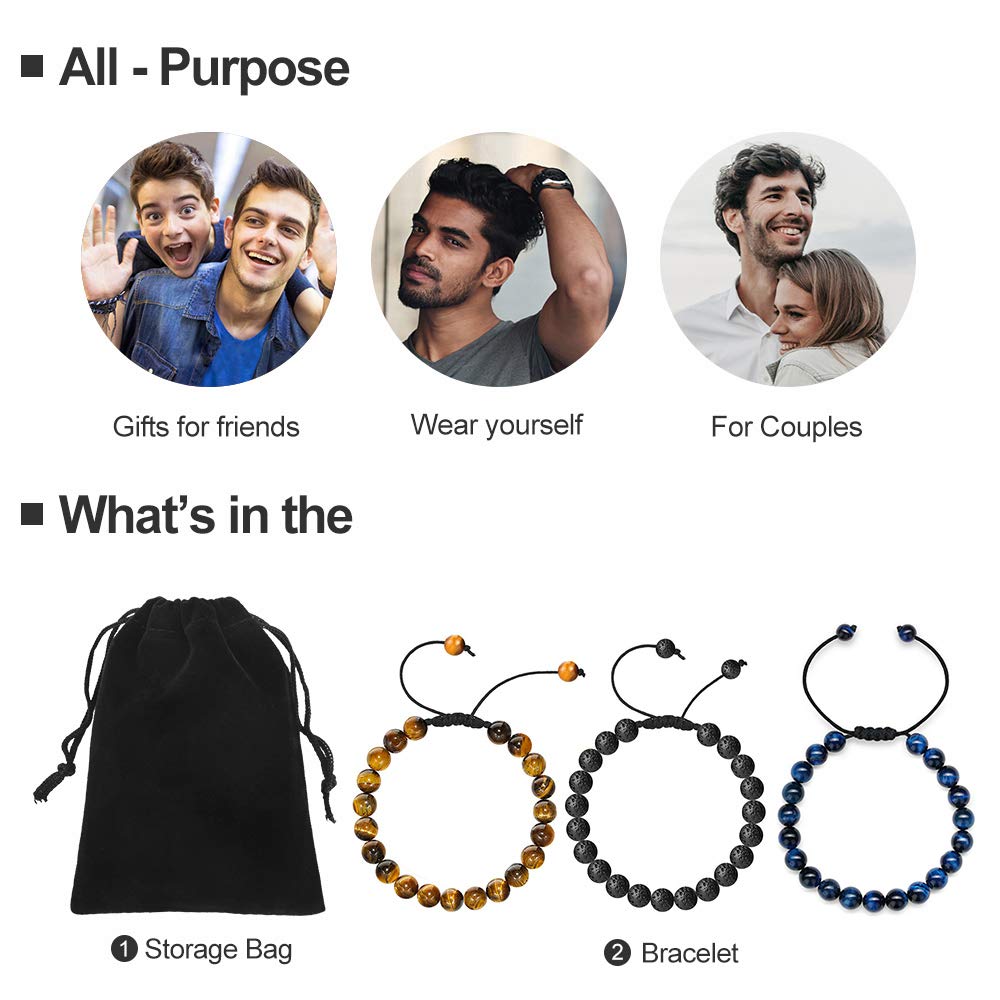 M MOOHAM Gifts for Male Coworkers Mens - Natural Black Lava Rock Stone Mens Anxiety Tiger Eye Bracelets Adjustable Aromatherapy Essential Oil Diffuser Healing Bracelet