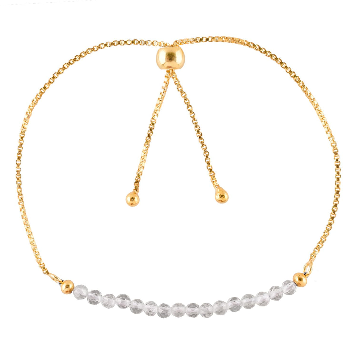 InfinityGemsArt White Topaz Bracelets For Women, November Birthstone Jewelry, Dainty Beads Beaded Stone Bolo Slider, Crystals Gemstones, 14K Gold Plated Adjustable Chain, Valentines Day Gifts For Her