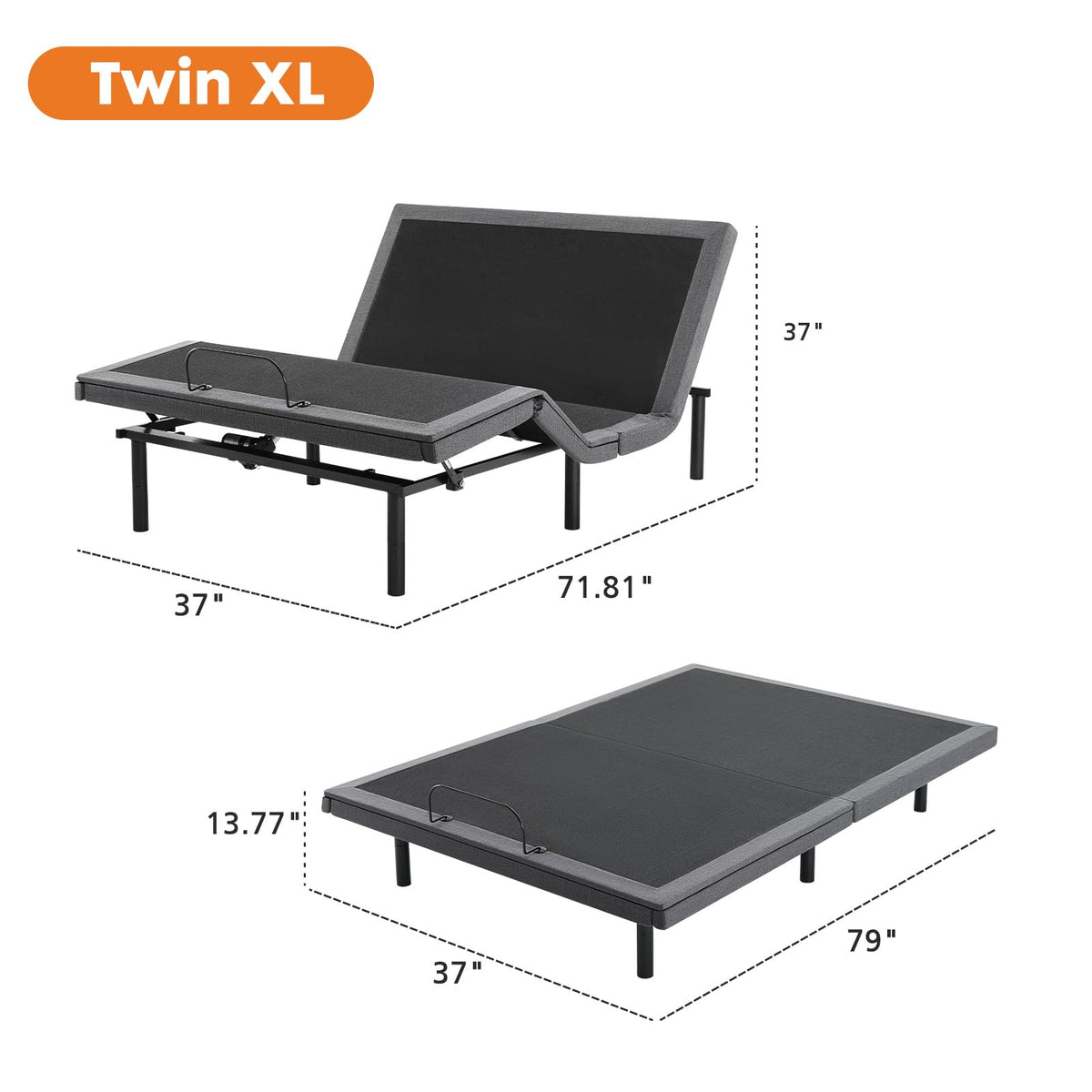 Sweetcrispy Twin XL Adjustable Bed Frame, Ergonomic Electric Base with Wireless Remote and 2 USB Ports, Head and Foot Incline, Zero Gravity, Anti-Snore, Easy Assembly