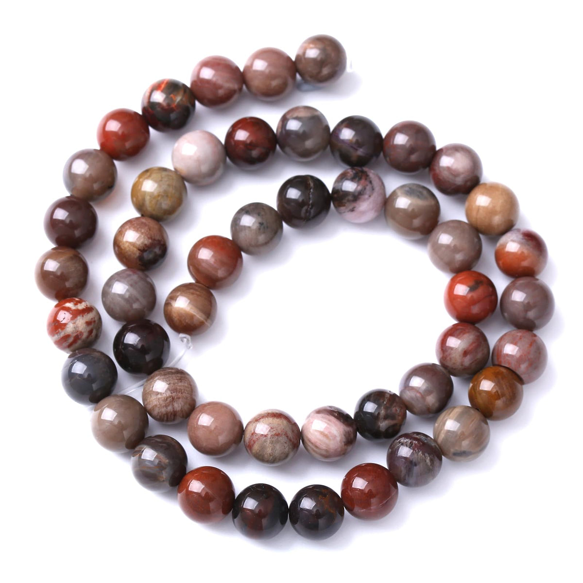 32pcs 12mm Natural Wooden Petrified Jade Agate Gemstone Beads Round Loose Spacer Beads for Jewelry Making DIY Bracelet Necklace 1 Strand 15inch