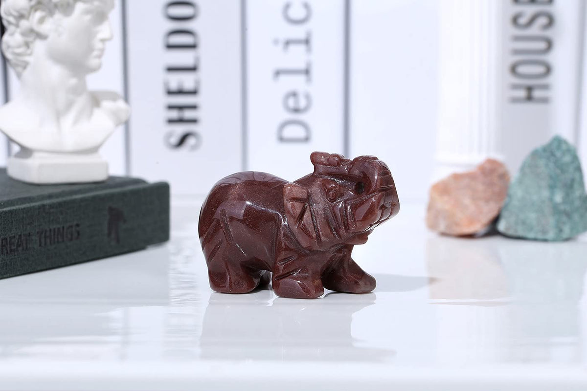 2" Strawberry Quartz Elephant Decor Cute Polished Natural Stone Hand Carved Pink Healing Crystal Sculpture Statue Figurines Gemstone Hippie Home Room Office Desk Decoration Gifts for Women Men