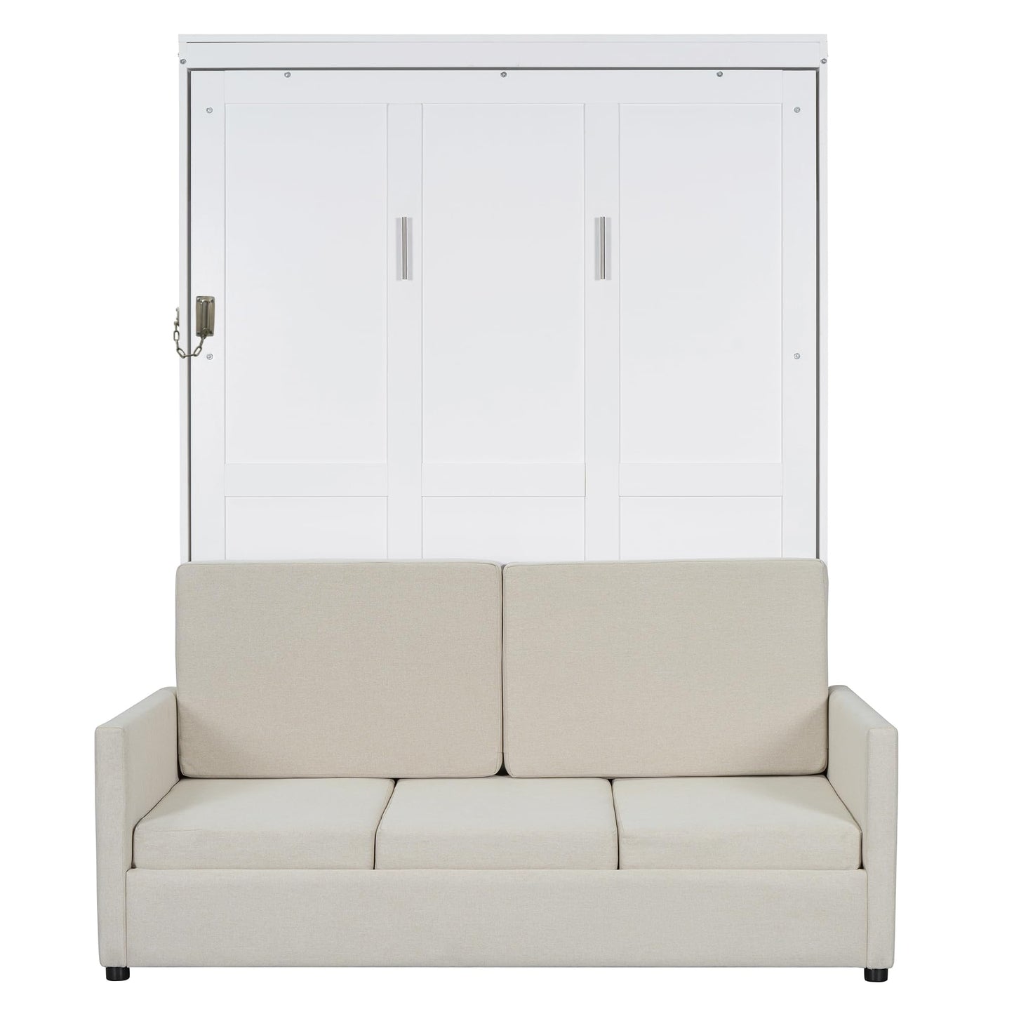 Ball & Cast Murphy Bed Full Size Wall Bed with Sofa,can be Folded,Multifunctional Wood Hideaway Cabinet Bed Frame,Slat Support,Save Space,for Apartment,Guest Room,White