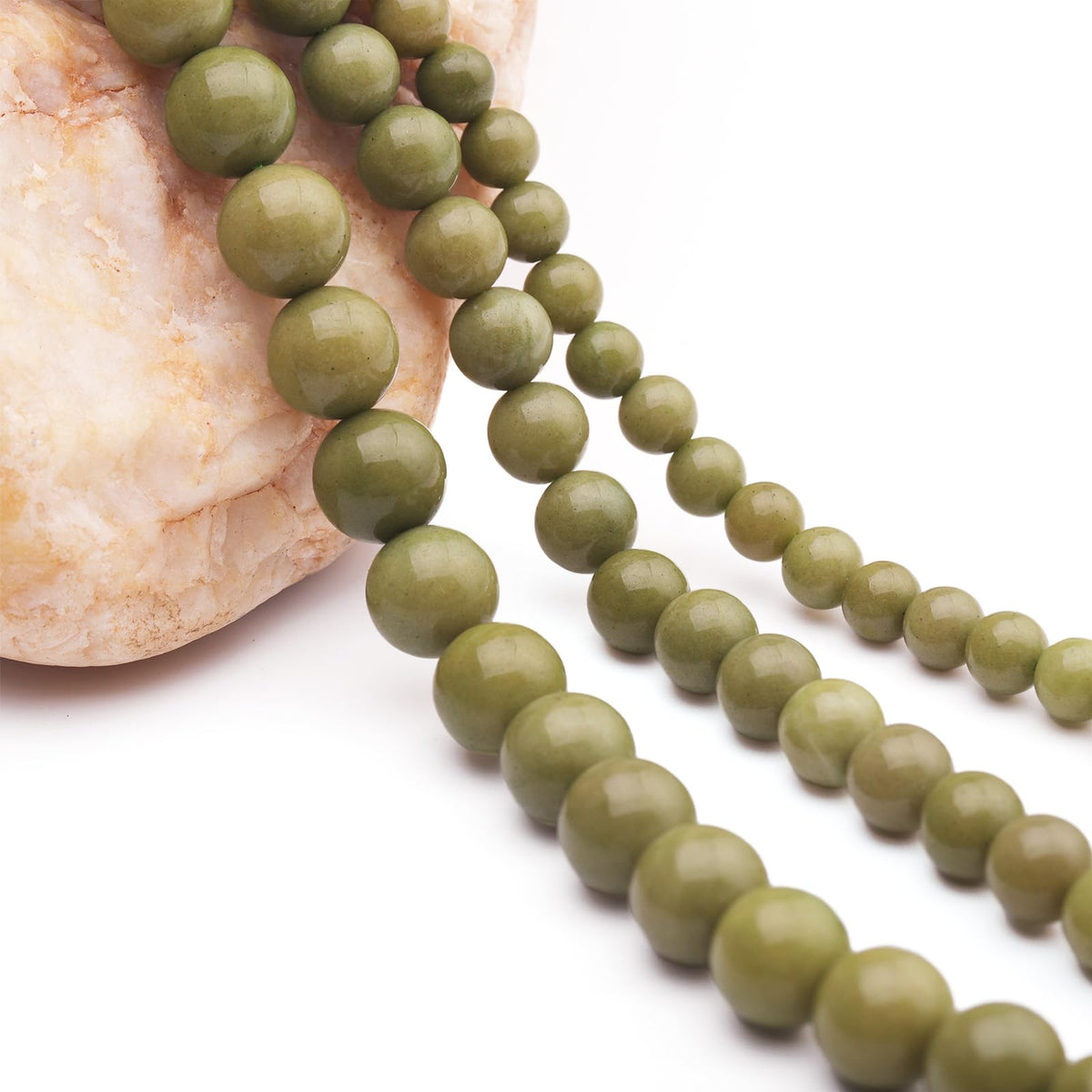 35pcs 10mm Natural Gemstone Beads for Jewelry Making Supplies,Avocado Jade Healing Crystal Polished Round Loose Stone Beads for Bracelet Necklace 15 Inch