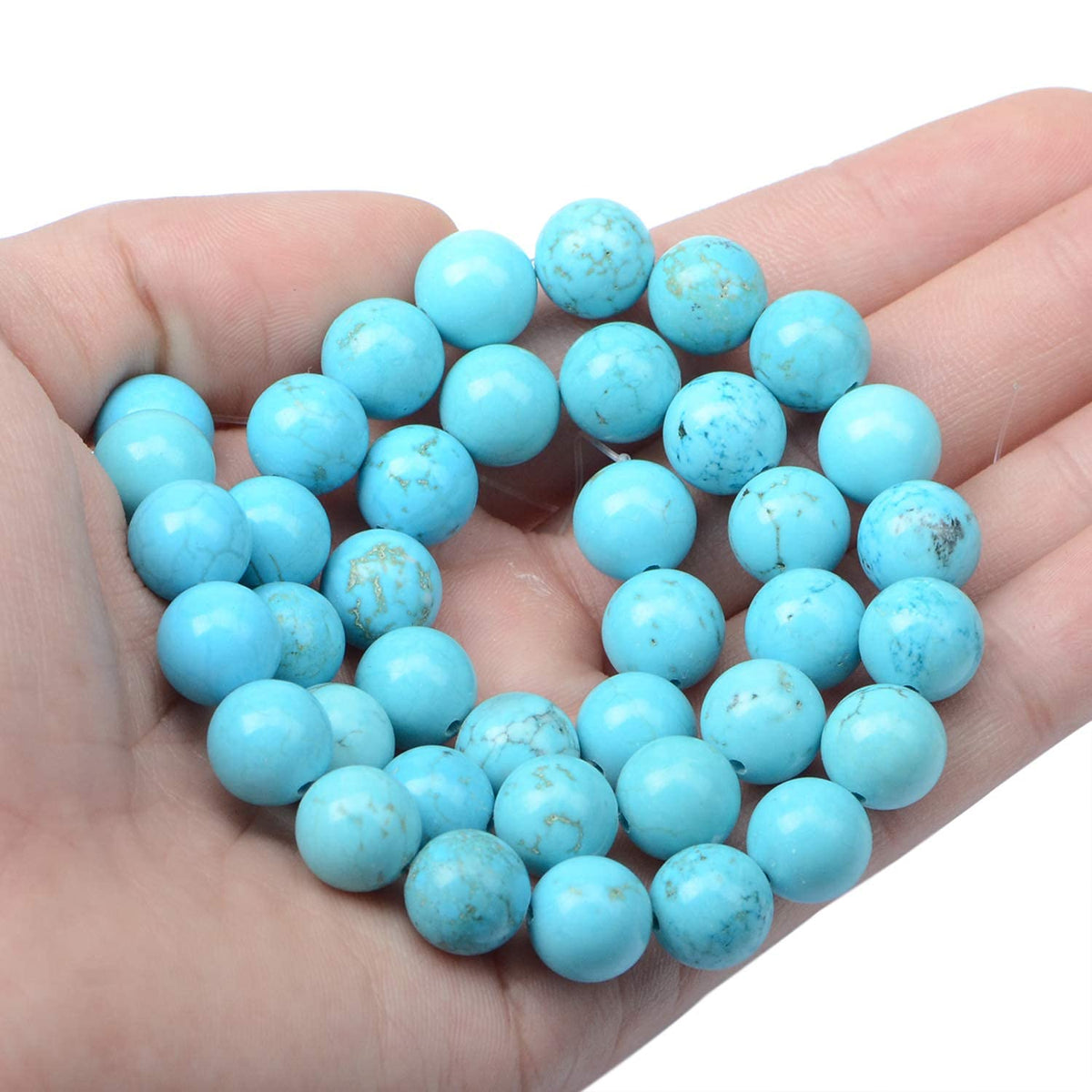 AD Beads Natural Gemstone Round Loose Beads 15" for Bracelet Necklace Earrings Jwelery Making Crafts DIY (10mm, Blue Turquoise)