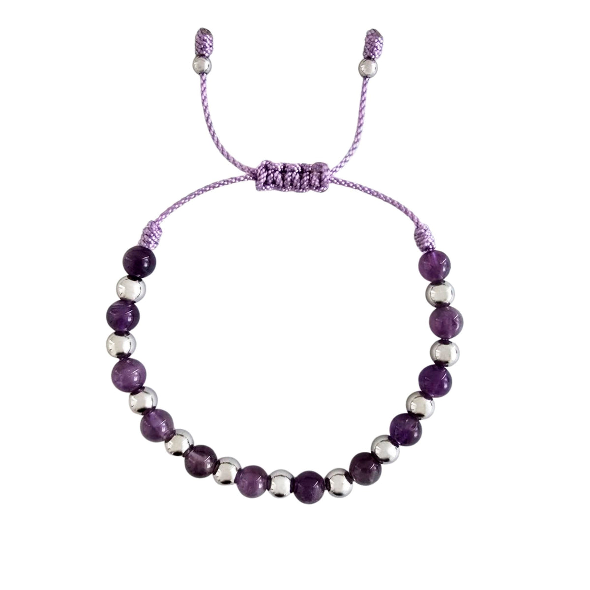 Sabeli Handmade Amethyst Bracelet Healing Natural Stone and Steel Beads Healing Crystals Jewelry Adjustable Macrame Gemstone Gifts 6mm Beads (Amethyst)
