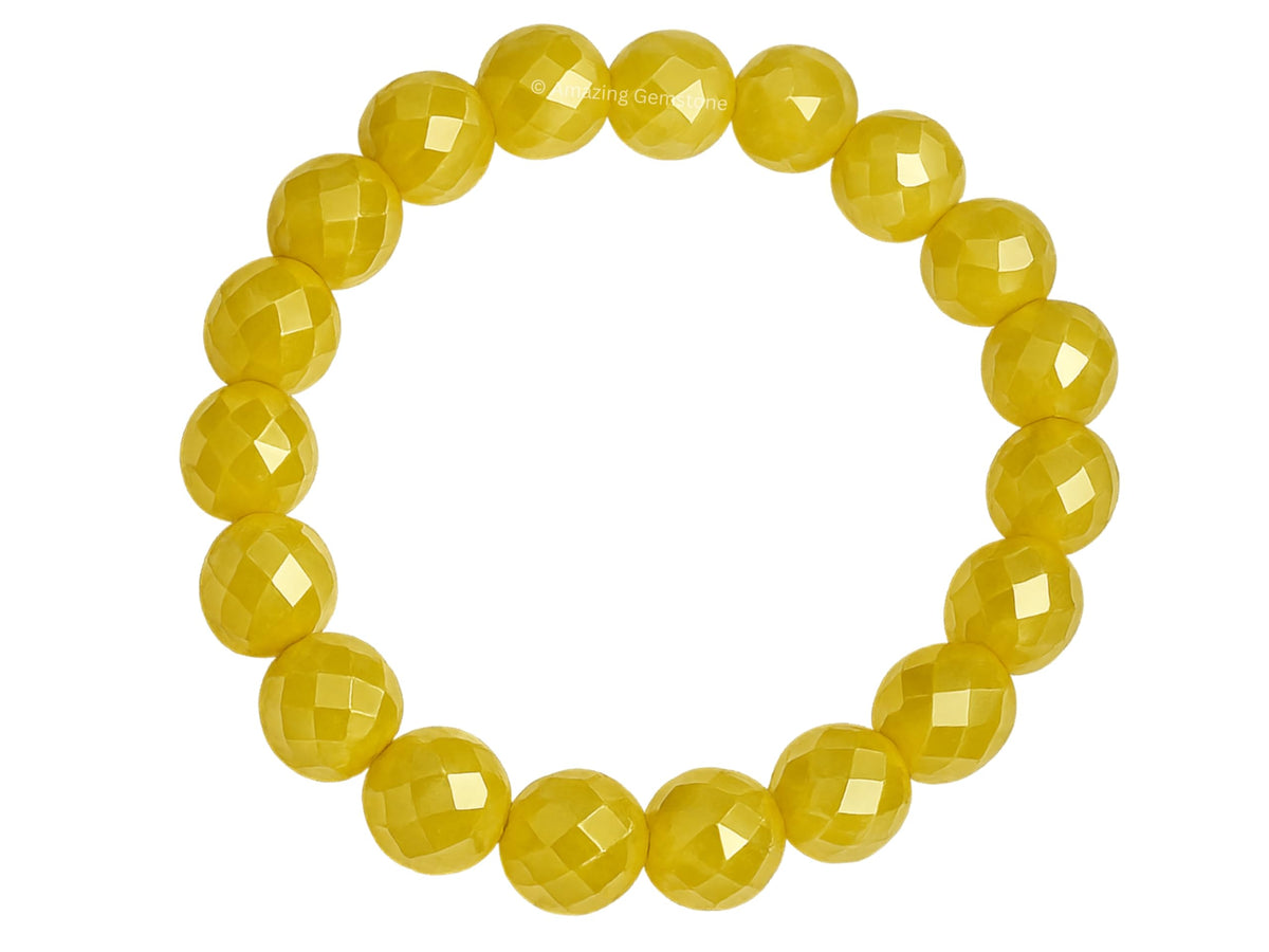 Amazing Gemstone Lemon Jade Bracelet for Women - Chakra Mens Bracelet Protection Crystals&Healing Stones - Bracelet Spiritual Meditation Gift Christmas Stocking Stuffers (Faceted Beaded Bracelet)