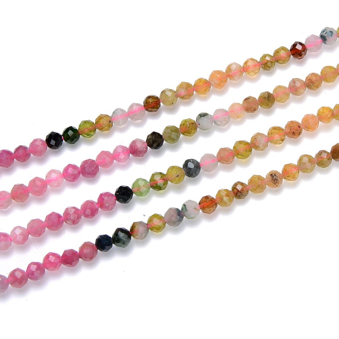 Adabele 30 Inch Natural Multi-Color Tourmaline Gradient Shade Healing Gemstone 4mm (0.16 Inch) Tiny Small Faceted Round Loose Beads Stone Spacer (180-200pcs) GK4-3