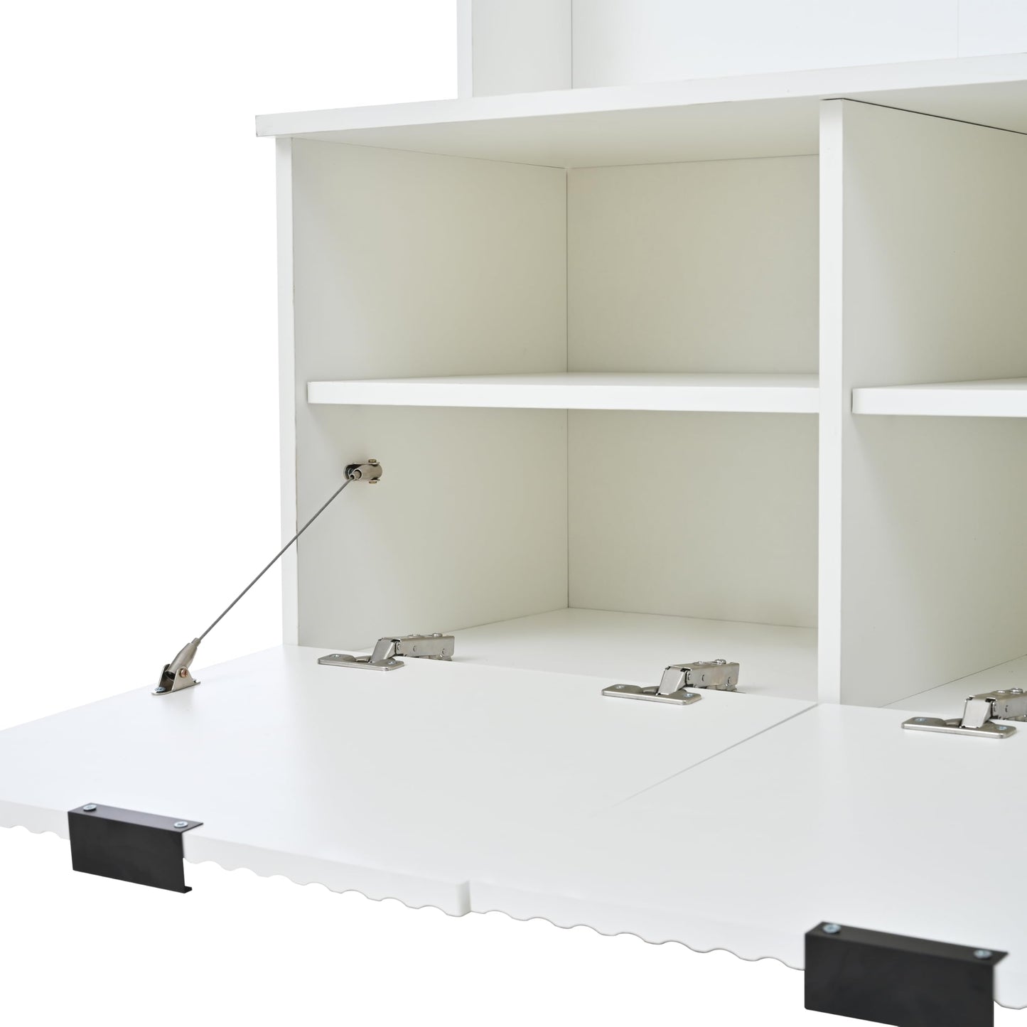 KEIKI 5-in-1 Hall Tree with Bench, Shoe Storage & 3 Open Storage Cabinets, Multi-Functionale Farmhouse Hall Tree with High Gloss Fluted Doors for Hallway Living Room, White