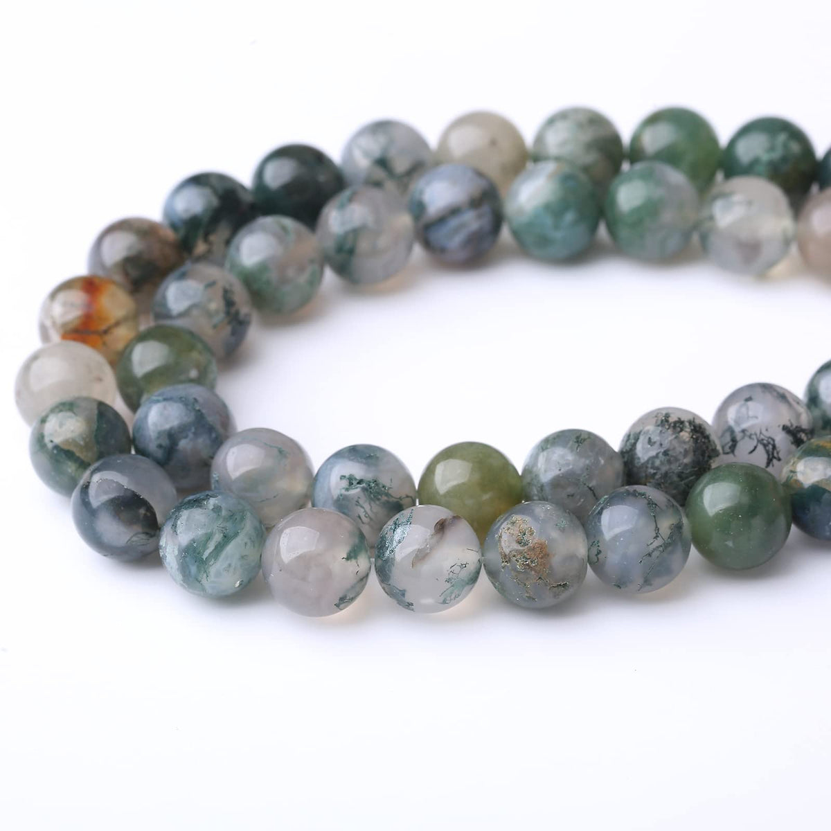 45PCS 8MM Natural Moss Agate Stone Beads Energy Healing Beads for DIY Jewelry Bracelet Necklace Making for Jewelry Making15Inch