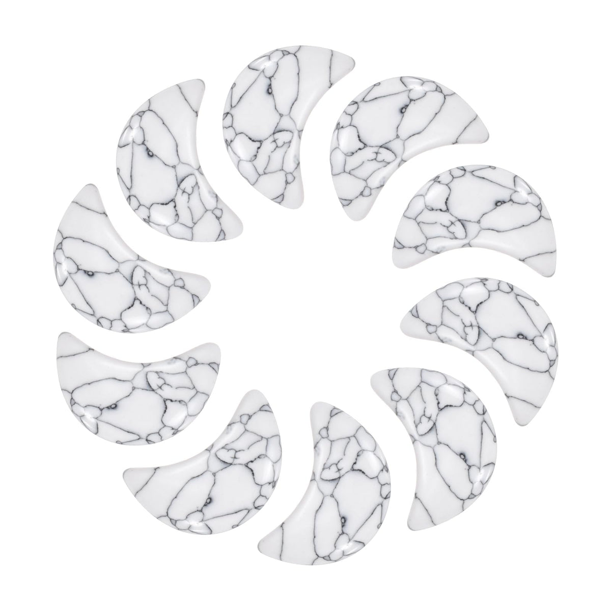 MECCANIXITY 10 Pcs Moon Crystal Worry Stone, 0.5 Inch Length Natural White Howlite Moon Gemstone Bulk, Carved Pocket Stones for Meditation Balancing Pendant Decor