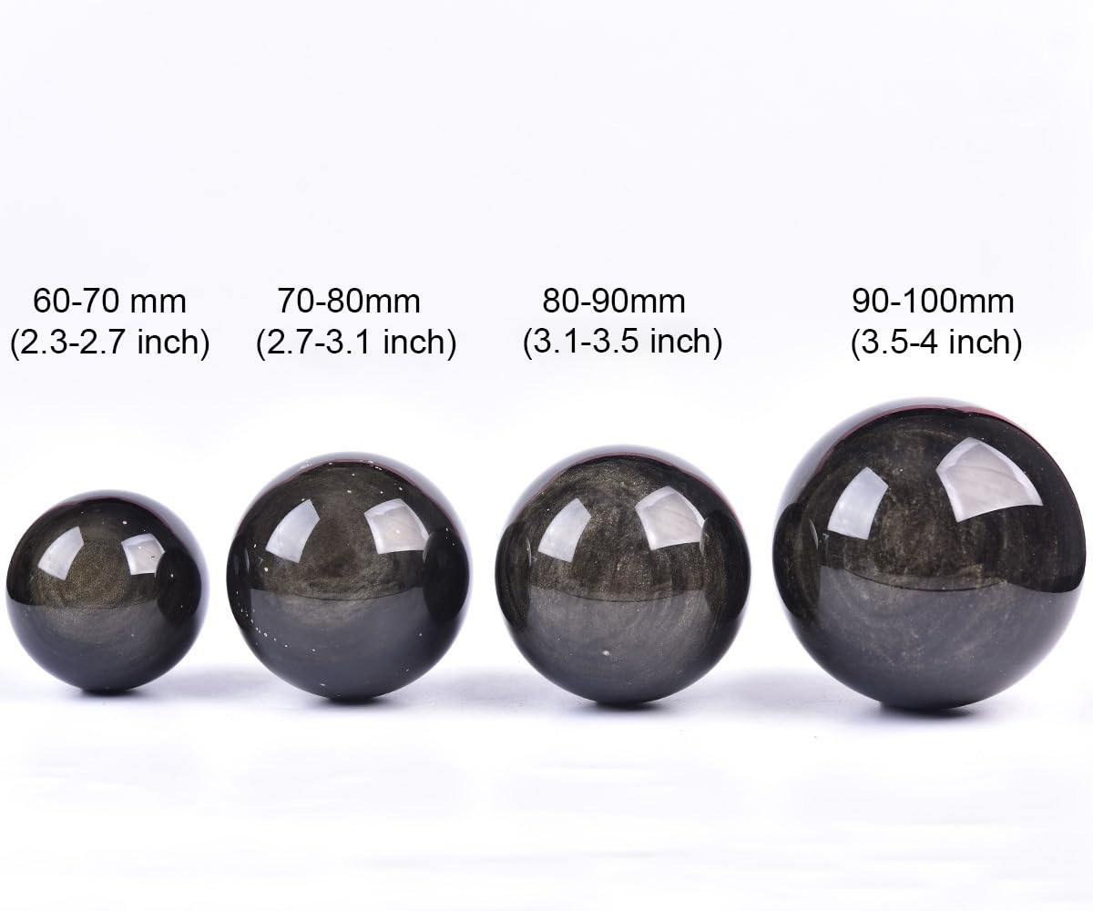 JIC Gem Large Golden Obsidian Crystal Ball with Stand Natural Quartz Crystal Sphere Healing Ornament Witchcraft Meditation Home Decor 3.5-4 inch(90-100mm)