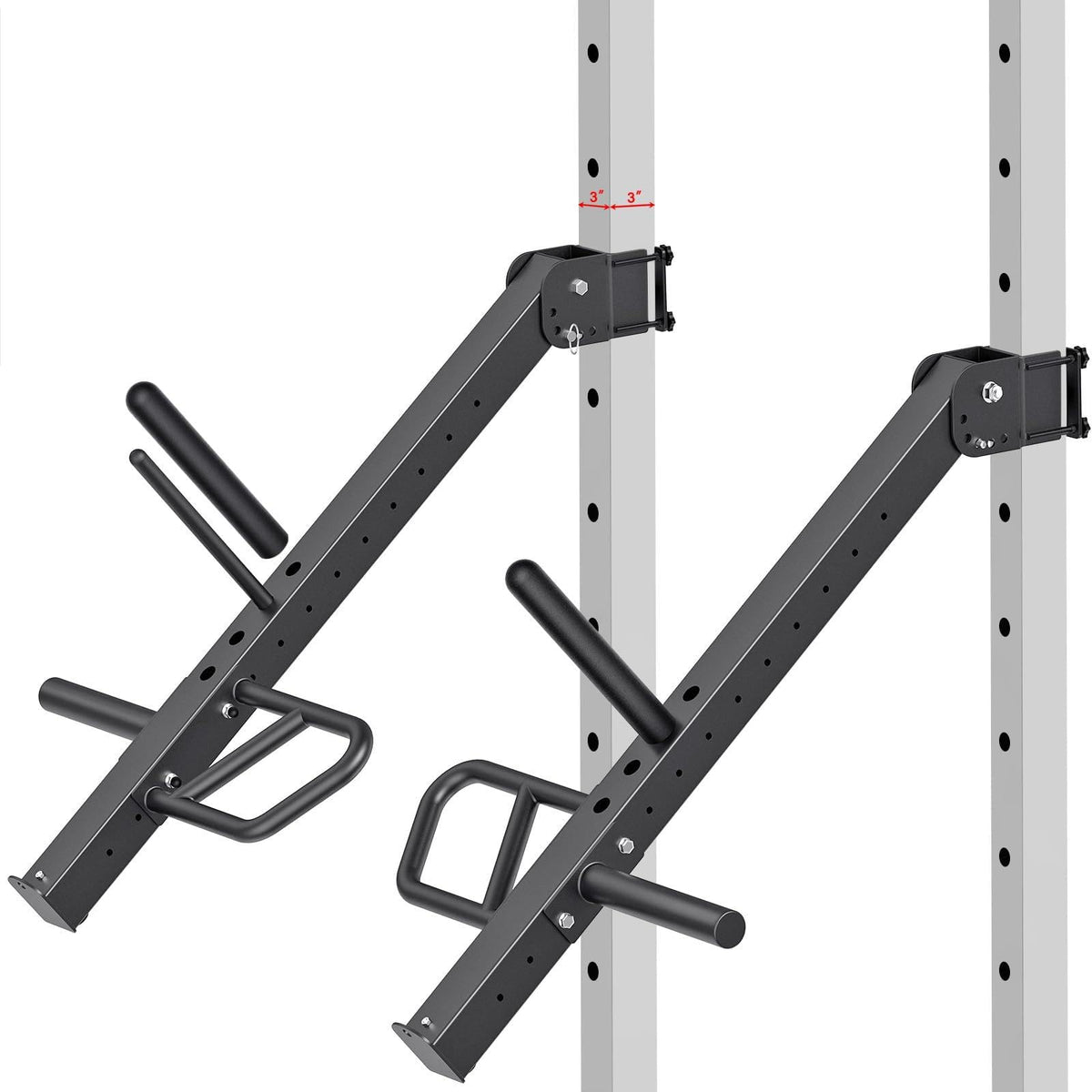 Kipika Power Rack Jammer Arms - Adjustable Height & Angle Lever Arm System for 3x3 Power Cages with 5/8" or 1" Holes - Fits 2-Inch Olympic Plates - 1 Pair (for 3" x 3" Racks with 5/8" or 1" Holes)