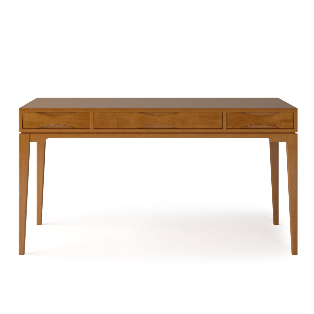 SIMPLIHOME Harper Desk - 60 Inch Wide Solid Wood Writing Desk in Light Golden Brown, Mid-Century Modern Home Office Computer Table for Study with 2 Drawers and Flip-Down Keyboard Tray