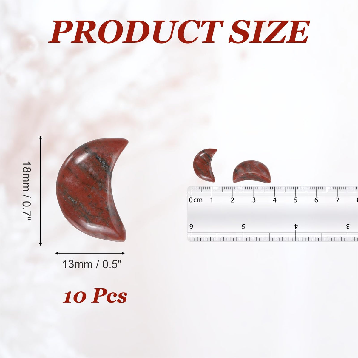 MECCANIXITY 10 Pcs Moon Crystal Worry Stone, 0.5 Inch Length Natural Red Marble Moon Gemstone Bulk, Carved Pocket Stones for Meditation Balancing Pendant Decor