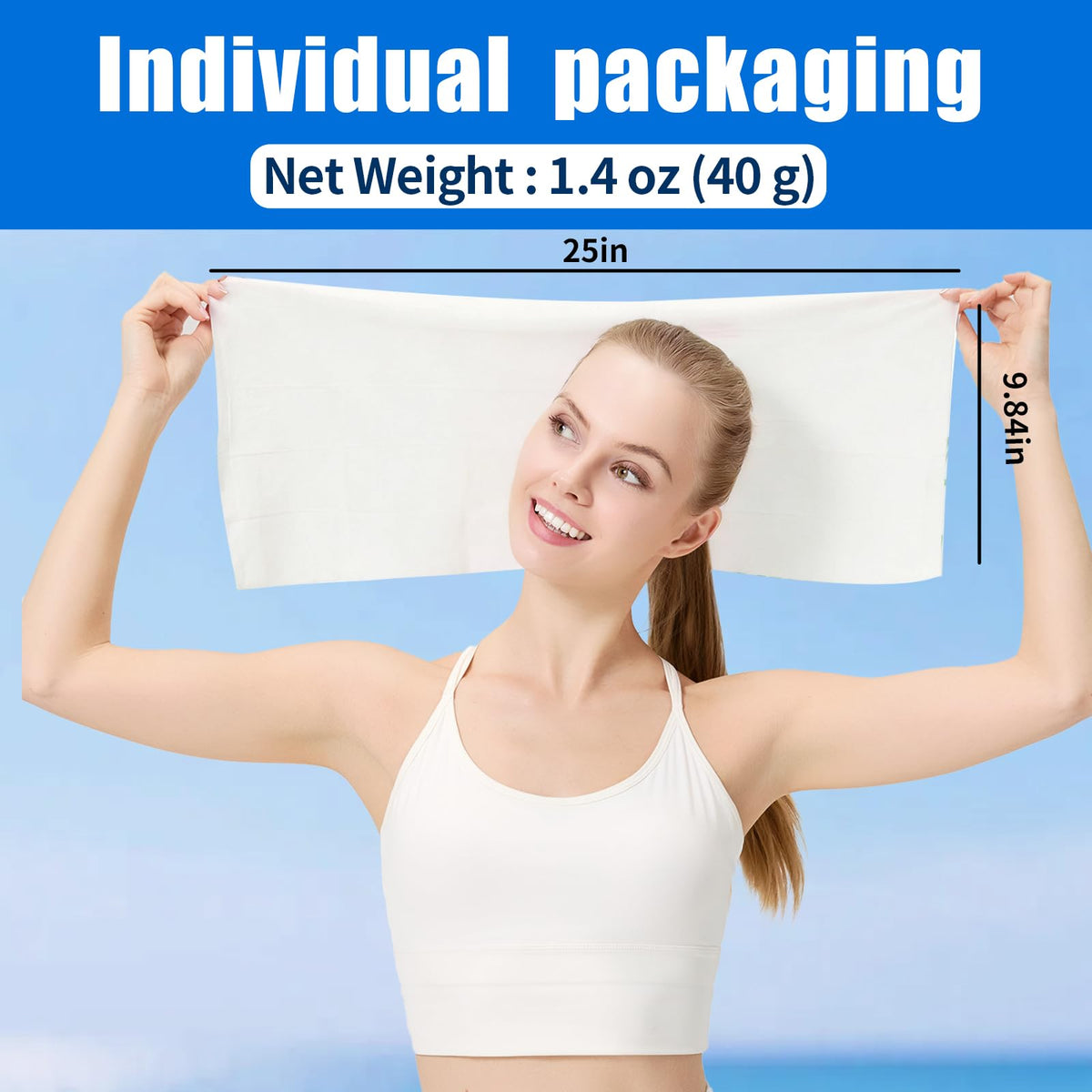 30 Pack Disposable Cooling Wipes, Individually Wrapped No-Rinse Cooling Towels, (25''x 9.84'') Extra-Thick Oversized Ice Towel for Sports, Travel, and Camping in Hot Weather (White)